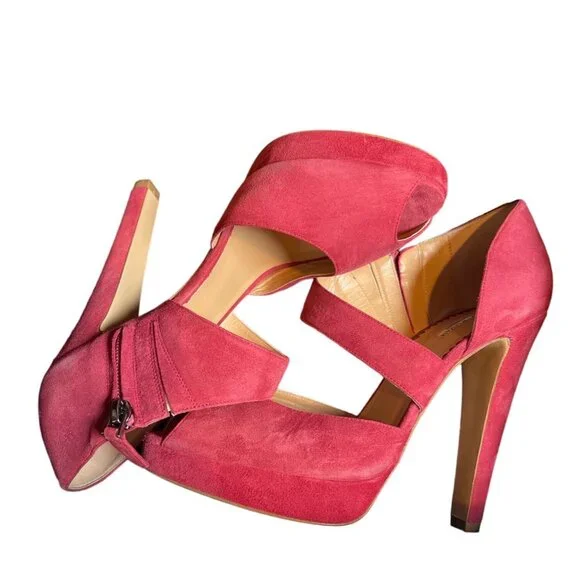 Authentic Emporio Armani Women's Dark Pink Suede Peep Toe High Heel Sz 38 - Picture 10 of 10